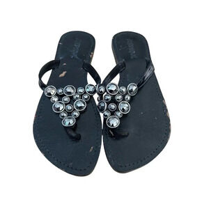 MYSTIQUE Women's Black Jeweled Florence Shell Stone Thong Sandals Size 7